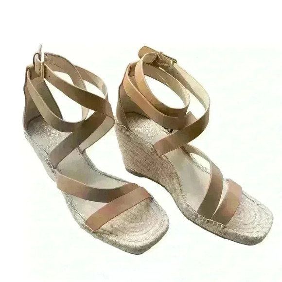 Vince Camuto Mesteria Espadrille Wedge Sandal Size 8.5 Tan Leather Strap Casual - Picture 4 of 14